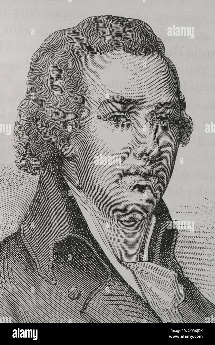 William Pitt der Jüngere (1759–1806). Britischer Politiker und Staatsmann. Premierminister von Großbritannien (19. Dezember 1783-31, Dezember 1800). Premierminister des Vereinigten Königreichs (10. Mai 1804 bis 23. Januar 1806). Hochformat. Gravur. Verlauf Stockfoto