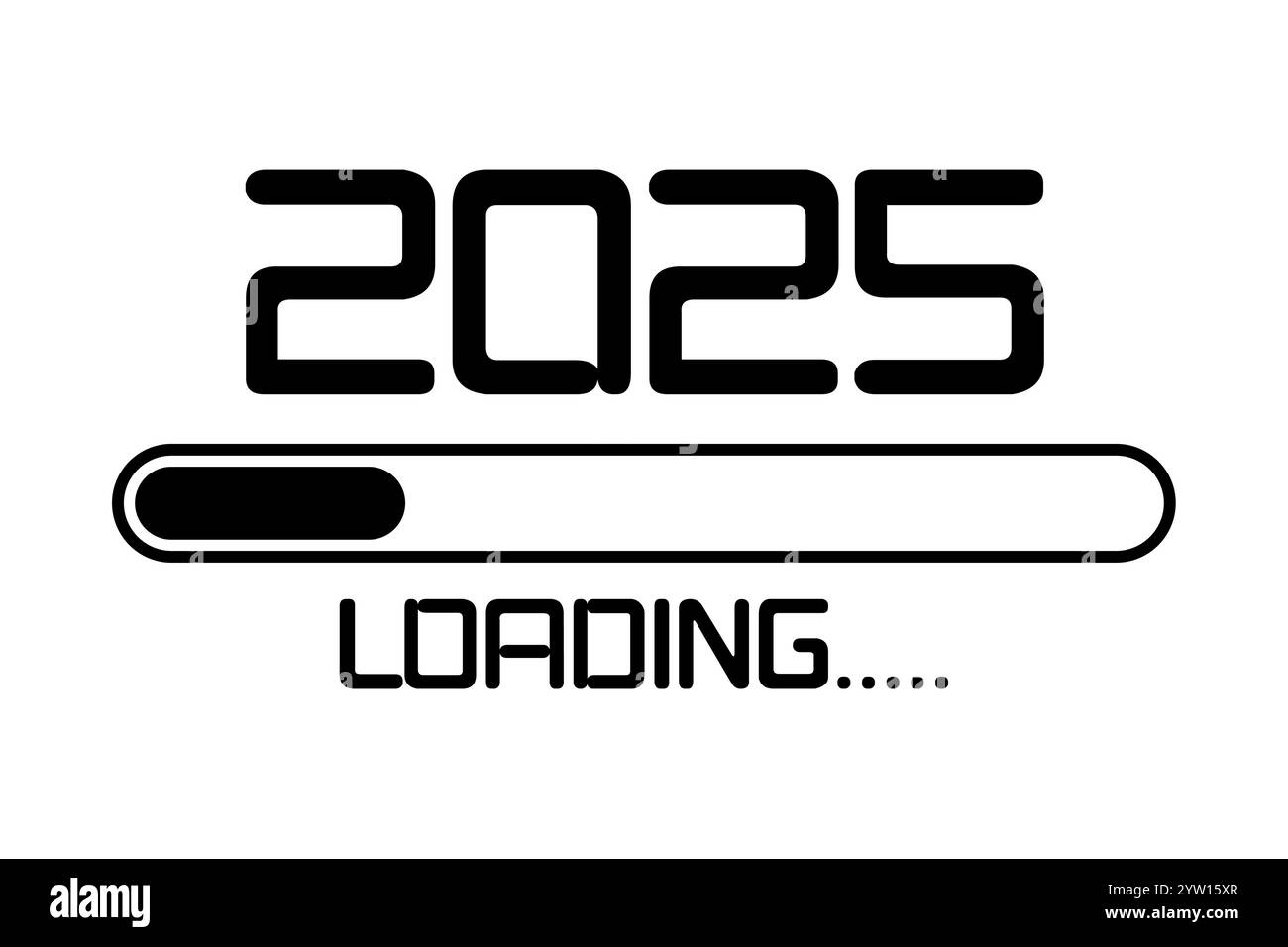 2025 mit Ladesymbol flach. Fortschrittsanzeige erreicht fast ein glückliches neues Jahr. Vektorabbildung mit 2025 Beladung. Isolierter oder weißer Hintergrund Stock Vektor