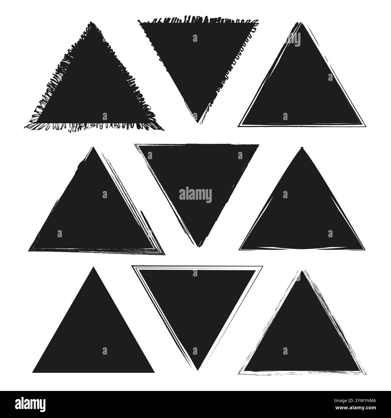 Dreiecksvektorsymbol. Geometrische abstrakte Formen. Effekt rauer Kanten. Auffällige schwarze Konturen. Stock Vektor