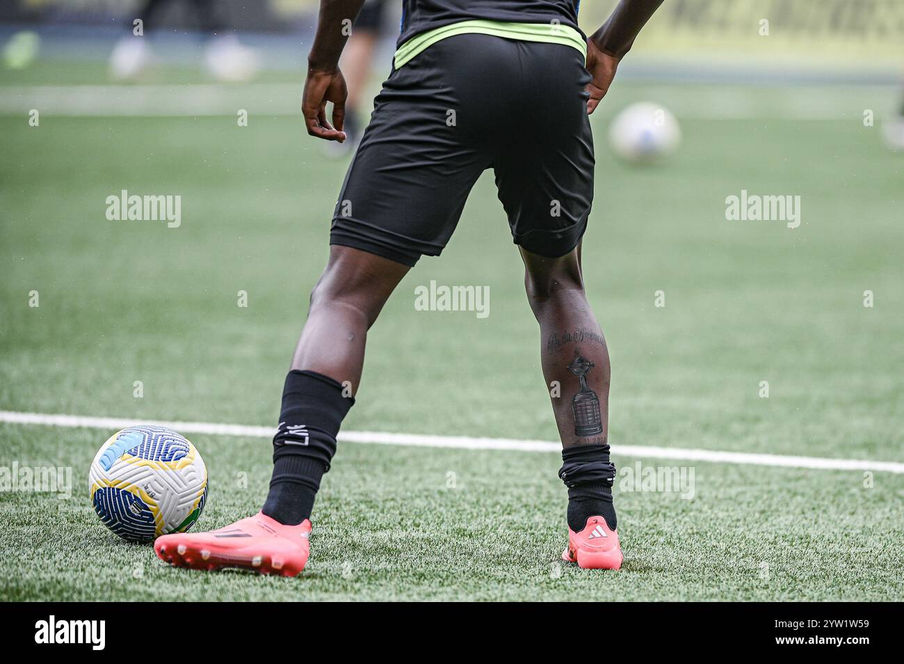 Rio De Janeiro, Brasilien. Dezember 2024. Botafogo-Spieler Luis Henrique wurde mit dem Libertadores-Tattoo während eines Spiels gegen São Paulo, gültig für die brasilianische Meisterschaft 2024, im Nilton Santos Stadium nördlich von Rio de Janeiro am Nachmittag dieses Sonntags, 08, gesehen. Quelle: Brazil Photo Press/Alamy Live News Stockfoto