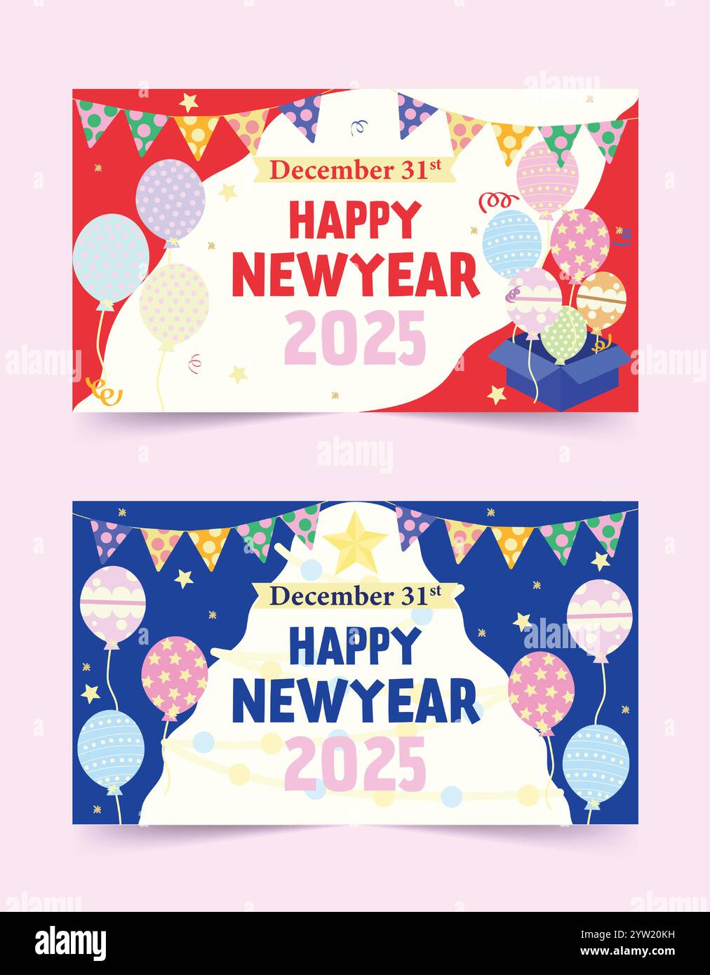 Festliches neues Jahr 2025 Grußbanner Designs mit Ballons Vektor-Illustration. Stock Vektor