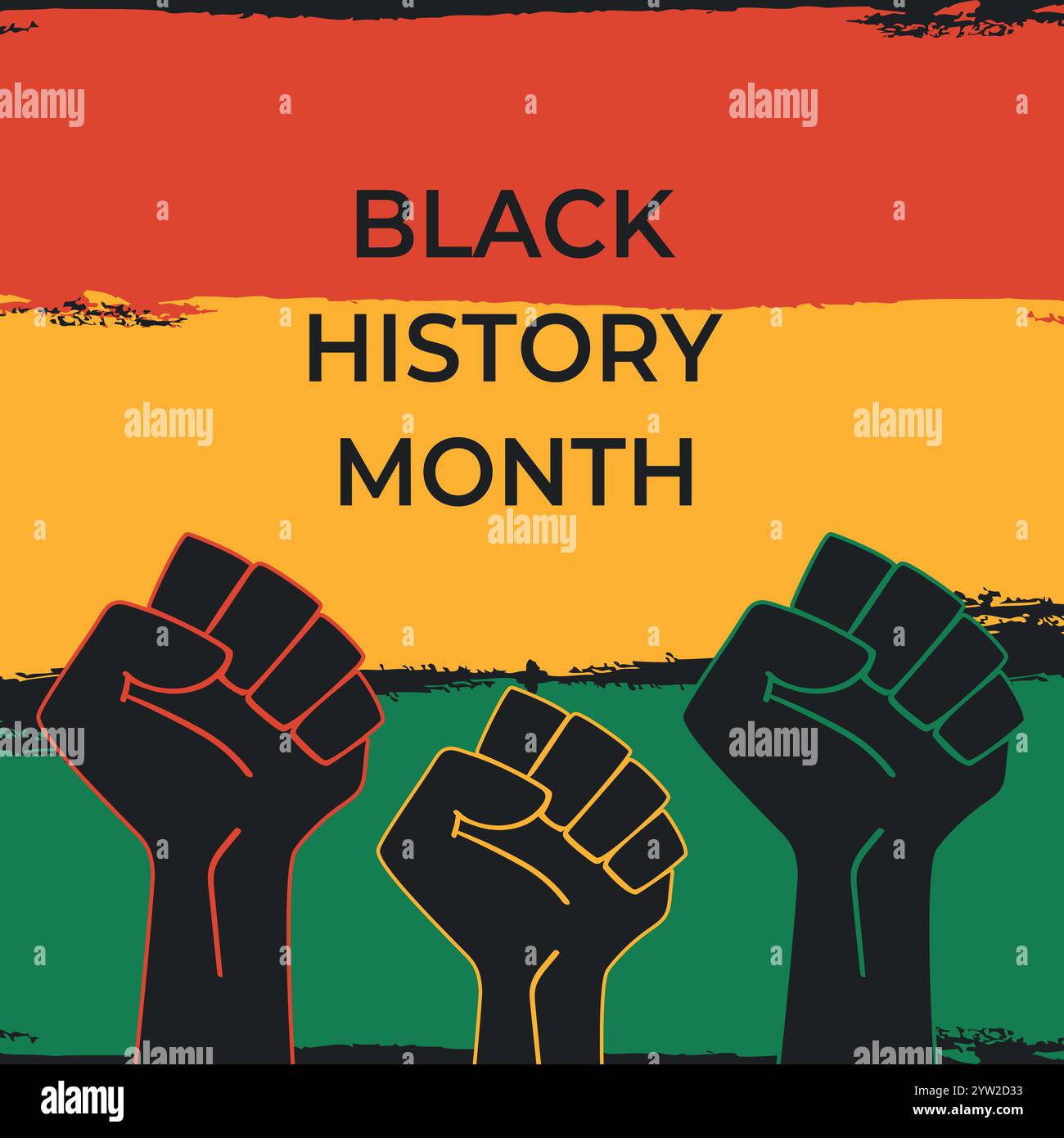 Black History Month feiern. Afroamerikanische Geschichte. Grün, gelb und rot gemalt mit erhobenen Fäusten. Vektorabbildung Stock Vektor