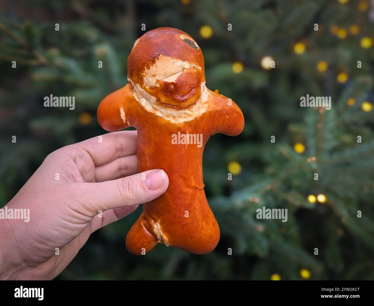 Handdekorierte festliche Grittibanz Stutenkerl Brezel oder Brezel, ein traditionelles Schweizer Weihnachtsgebäck mit komplizierten Details, Zürich, Schweiz Stockfoto