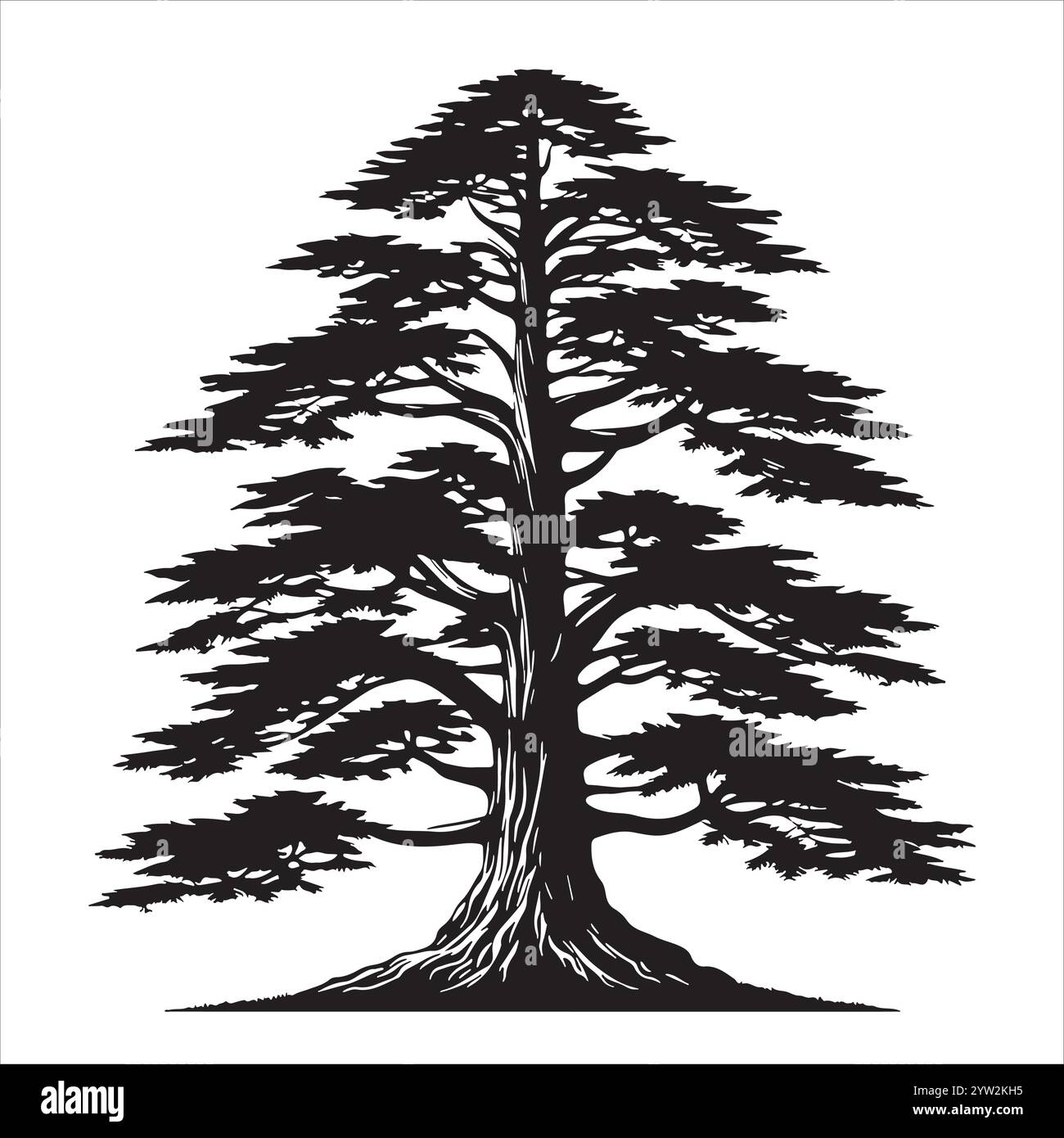 Hohe Eiche, Silhouette im Kunststil mit Hintergrund Stock Vektor