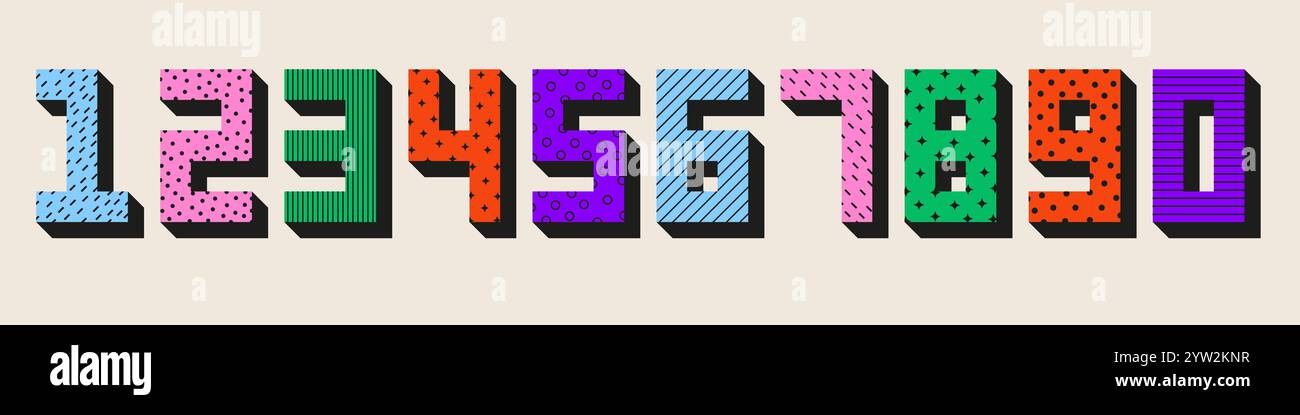 Farbenfrohe Zahl von 0 bis 9 Stock Vektor