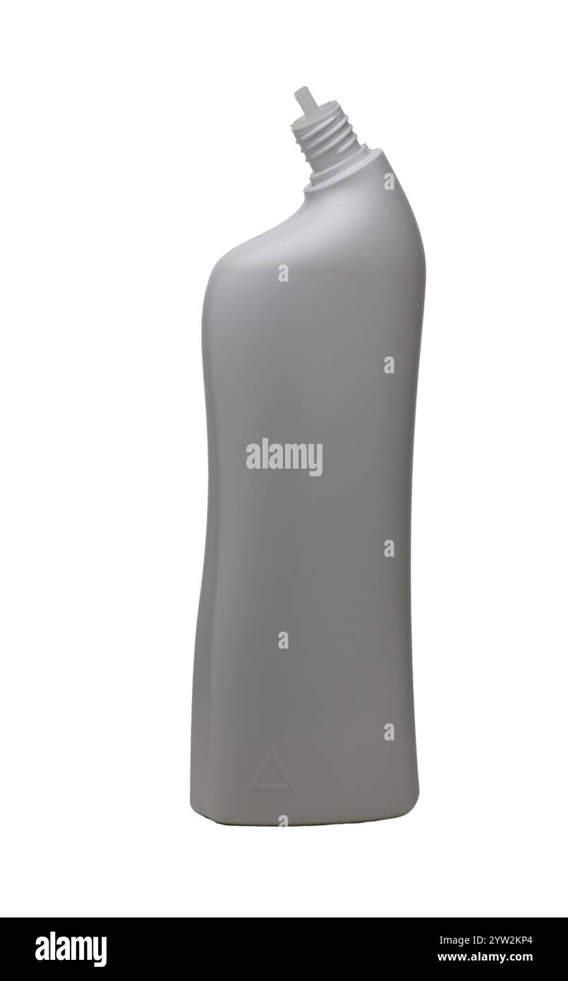 Die elegante graue Flasche steht aufrecht und zeigt ihre moderne Form, die perfekt für stilvolle Küchen und einfache Bedienung geeignet ist. Stockfoto