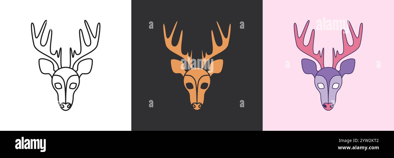 Mystische Hirschsymbole. Schwarze und farbenfrohe geometrische Vektor-Logo-Vorlage Stock Vektor