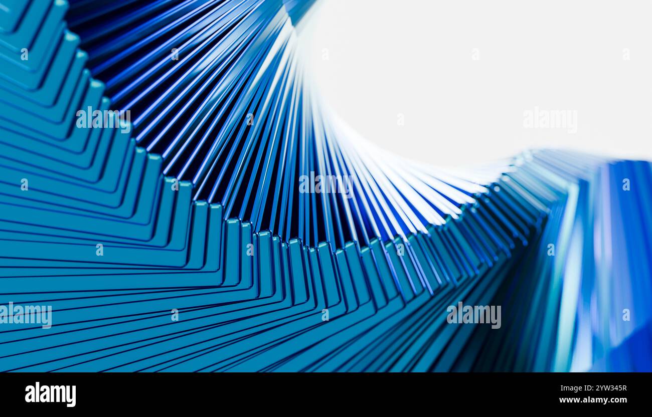 Abstraktes blaues Spiralmuster mit einem weißen kreisförmigen Raum auf der Oberseite, der einen künstlerischen und modernen Hintergrund schafft. Stockfoto