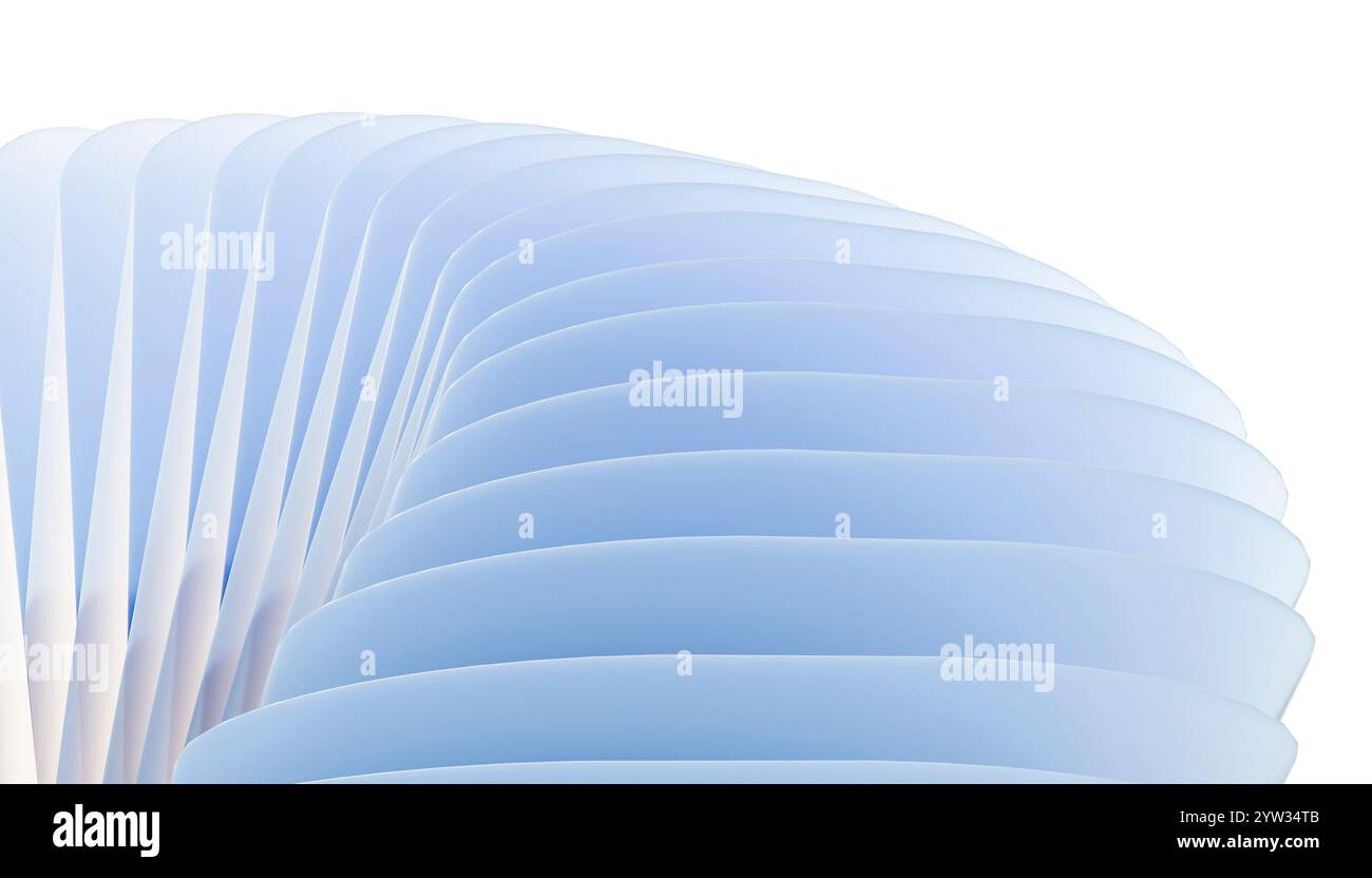 Blaue abstrakte geschwungene Formen auf beigefarbenem Hintergrund, die ein glattes wellenförmiges Muster erzeugen. Stockfoto