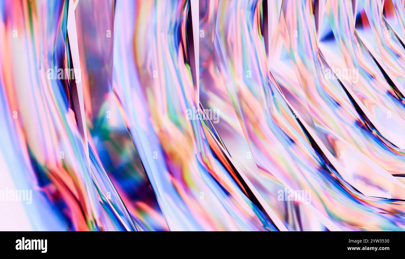 Abstrakte digitale Kunst mit lebendigen Farben, Mustern und fließenden Verzerrungen, die einen faszinierenden visuellen Effekt erzeugen. Stockfoto