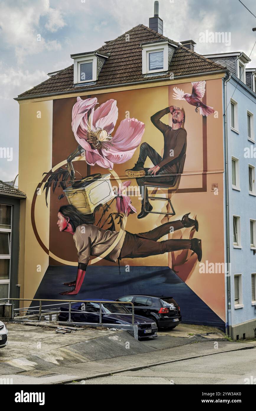 Wandgemälde HIP HOP von Gomad, Bergstr. 65, Elberfeldt, Wuppertal, Nordrhein-Westfalen Stockfoto