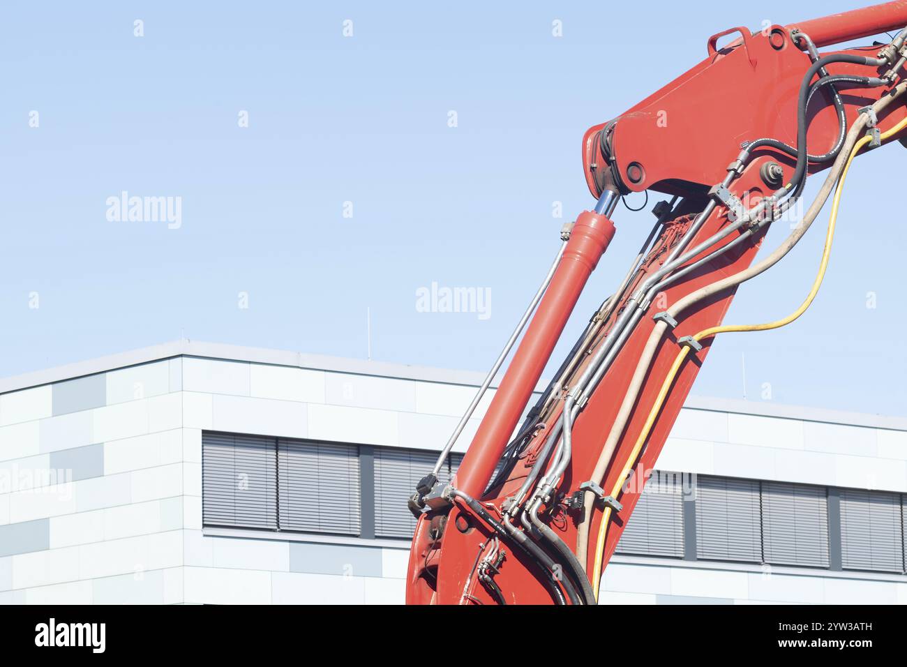 Teil eines orangefarbenen Baukrans Stockfoto