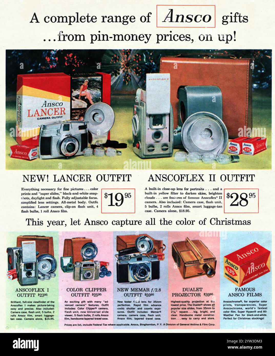 1958 Ansco Filmkameras Weihnachtswerbung Stockfoto