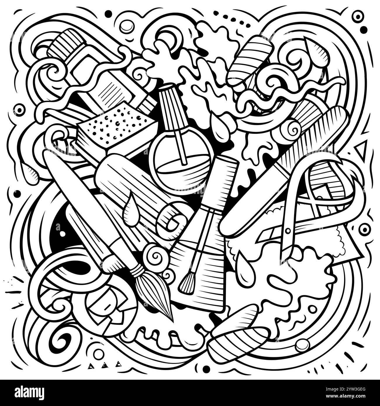 Nagelstudio handgezeichnete Vektor-Doodles Illustration. Maniküre-Design. Schönheit Elemente und Objekte Cartoon Hintergrund. Linie Kunst lustige Bild. Alle Elemente Stock Vektor