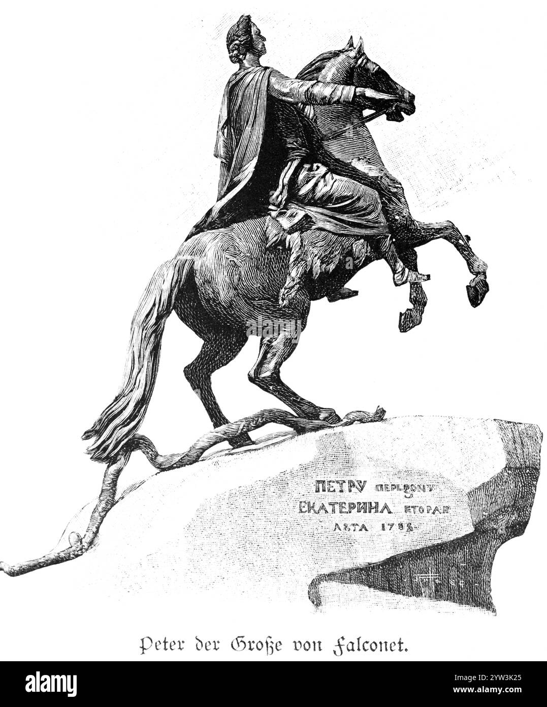 Reiterstatue von Peter dem Großen, Zar des Russischen Reiches im 18. Jahrhundert, bedeutender Herrscher Russlands, Pferd, Bildhauer Etienne-Maurice Falc Stockfoto