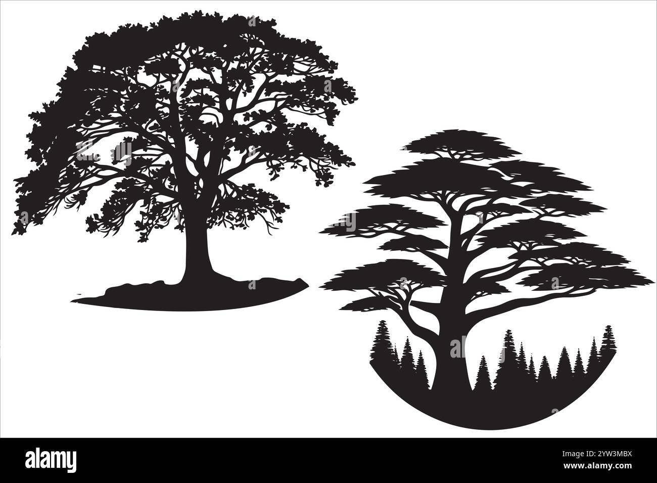 Weißer Hintergrund für Kunst mit Baumsilhouette Stock Vektor