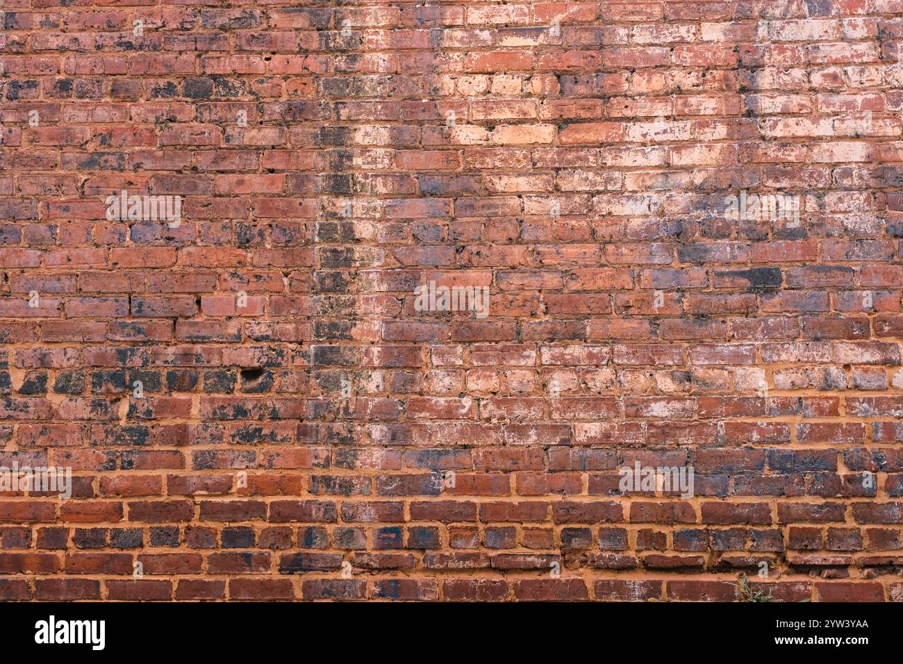 Antike Ziegelwand mit Resten bemalter Buchstaben Stockfoto