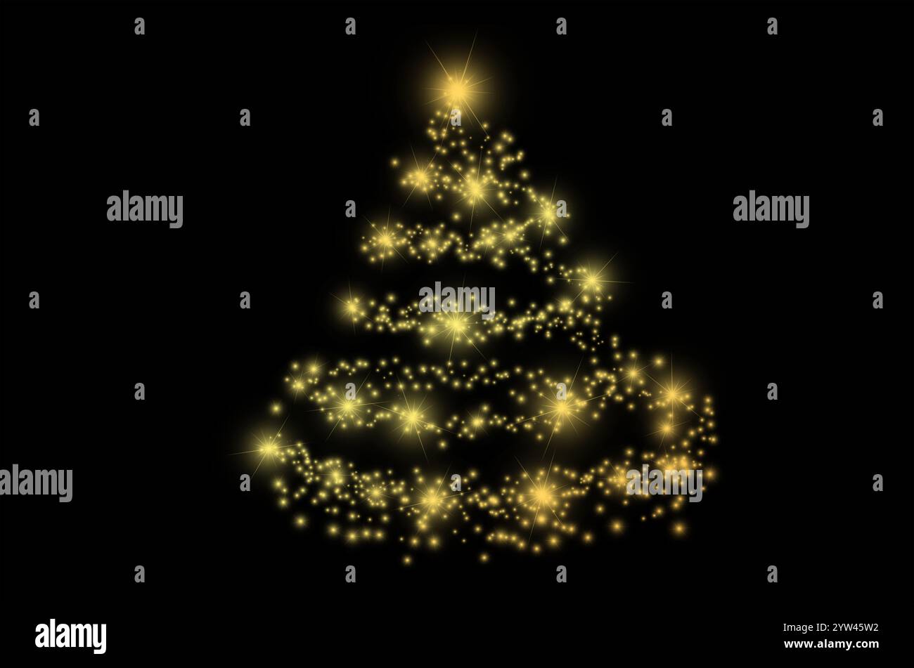 Goldener Weihnachtsbaum. Glitzernder Weihnachtsbaum. Prickelnder Goldurlaub. Strahlendes Weihnachtslicht. Glühende Weihnachtsmagie. Golden Twinkle Christma Stockfoto