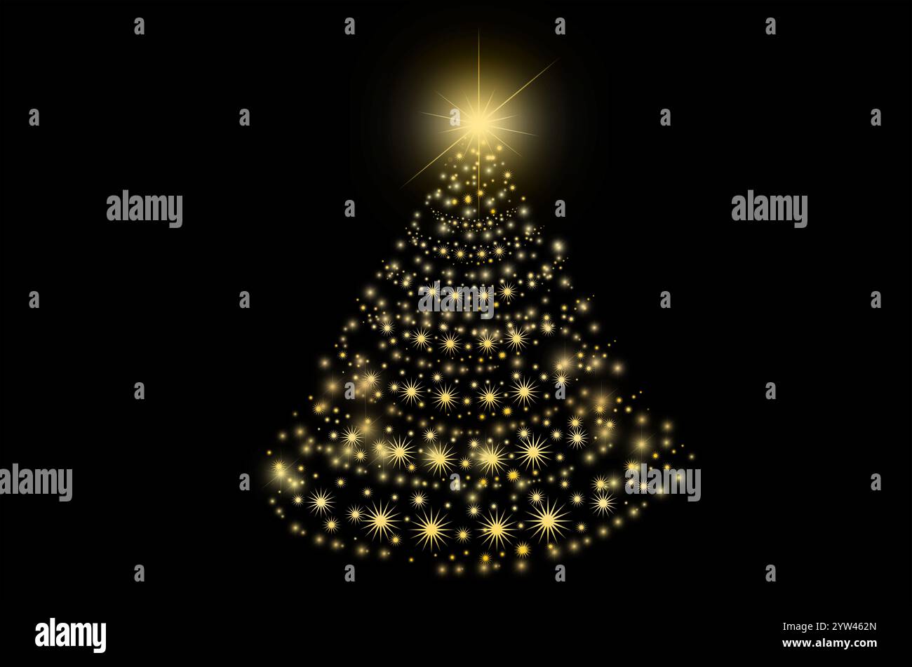 Goldener Weihnachtsbaum. Glitzernder Weihnachtsbaum. Prickelnder Goldurlaub. Strahlendes Weihnachtslicht. Glühende Weihnachtsmagie. Golden Twinkle Christma Stockfoto