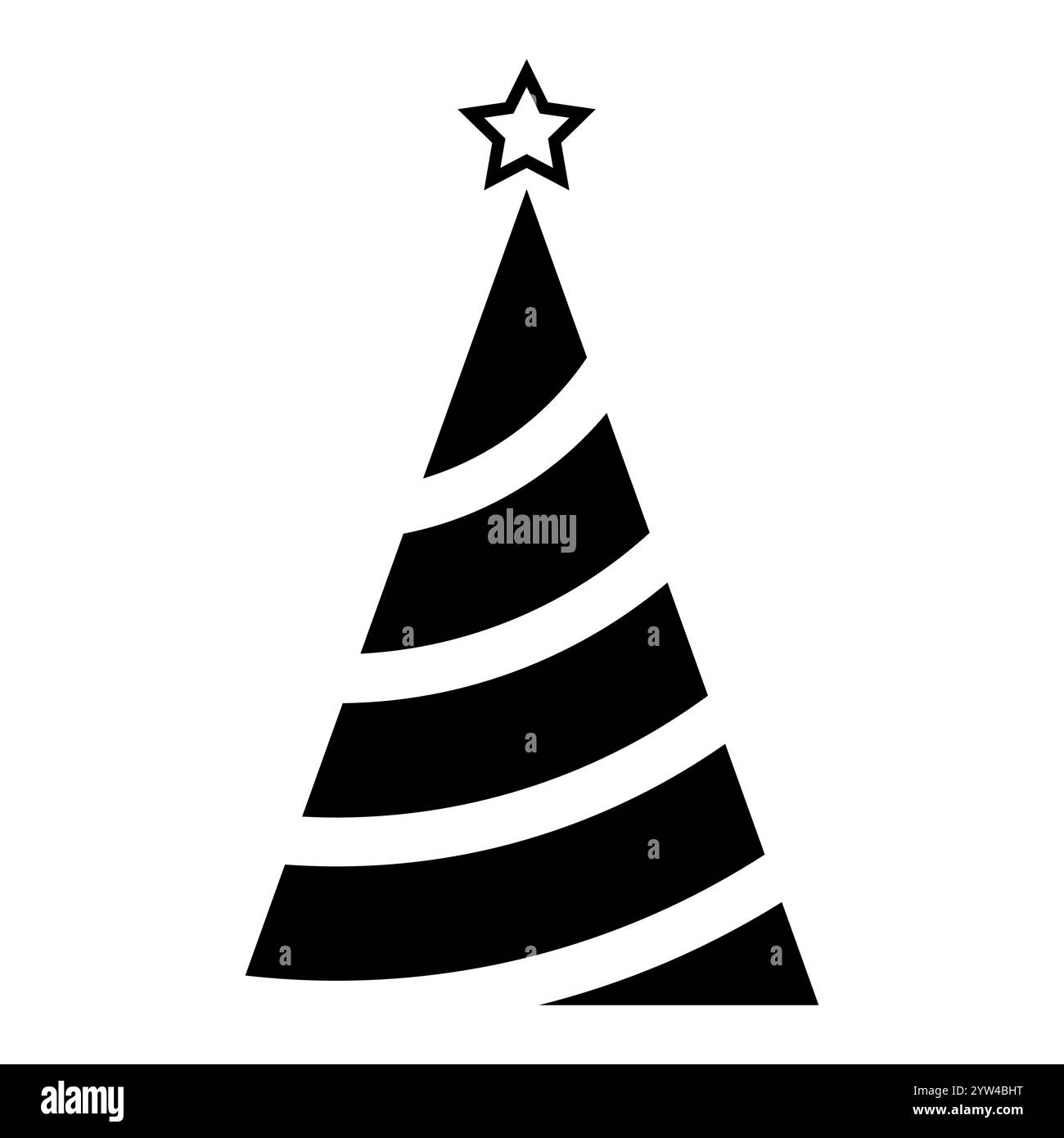 Weihnachtsbaum Silhouette Symbol Icon Form, schwarz-weiße Vektor Illustration von einem stilisierten verzierten Weihnachtsbaum mit Stern, isoliert auf weiß Stock Vektor