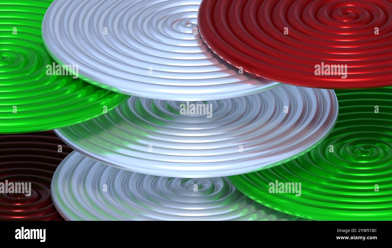 Abstraktes 3D-Rendering von rot-grünen weihnachtlichen Spiralen Stockfoto