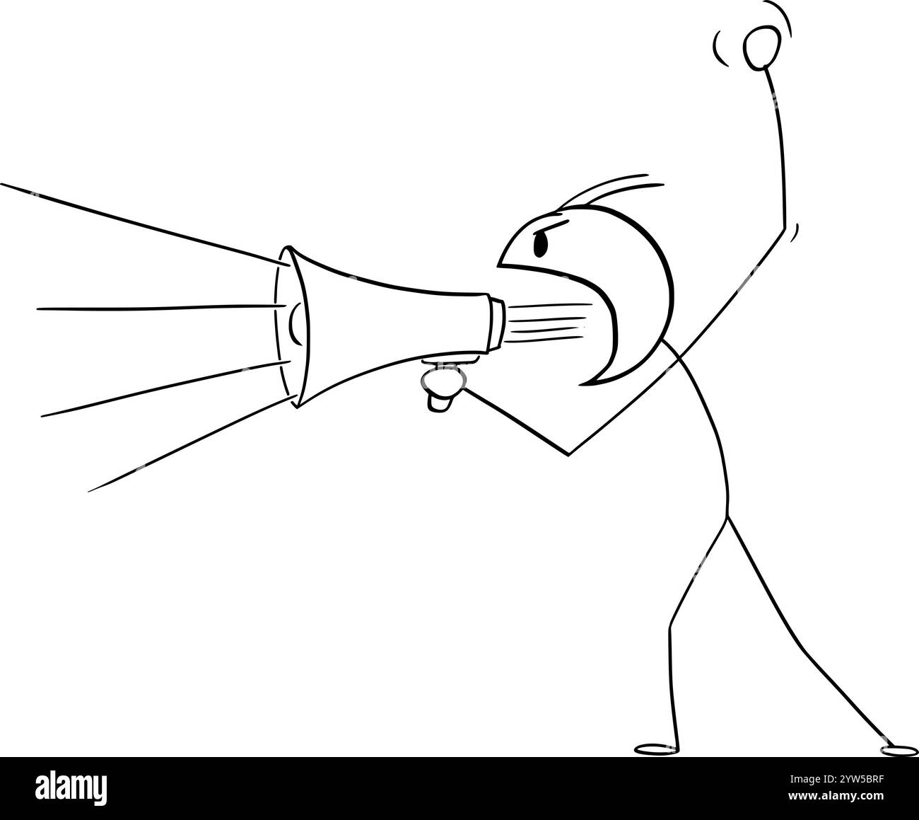 Person, die durch Megaphon, Vektor-Cartoon-Stabfigur oder Charakterillustration schreien. Stock Vektor