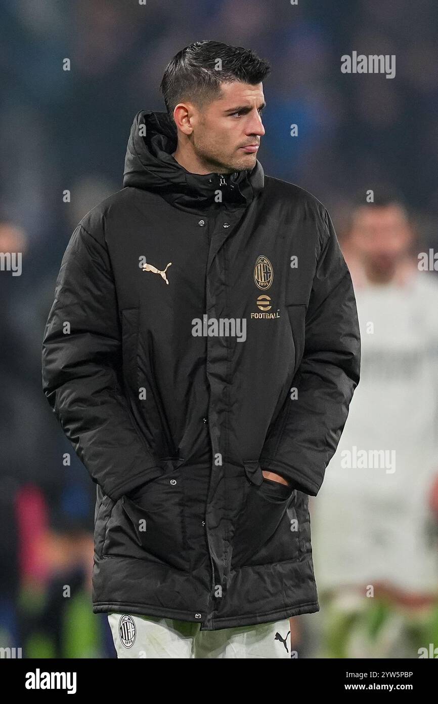 Bergamo, Italien. Dezember 2024. Alvaro Morata des AC Mailand während des Fußballspiels der Serie A zwischen Atalanta und AC Millan im Gewiss-Stadion in Bergamo, Norditalien - Freitag, 6. Dezember 2024. Sport - Fußball . (Foto: Spada/Lapresse) Credit: LaPresse/Alamy Live News Stockfoto