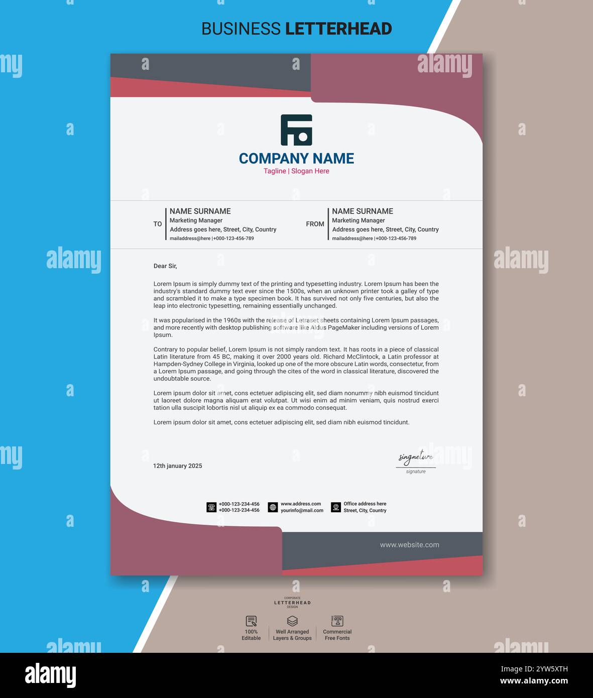 Modernes Vorlagen-Paket für Firmenbriefbögen mit minimalen abstrakten Designs, klaren Layouts, professionellem Branding und druckfertigen Geschäftsdokumenten Stock Vektor