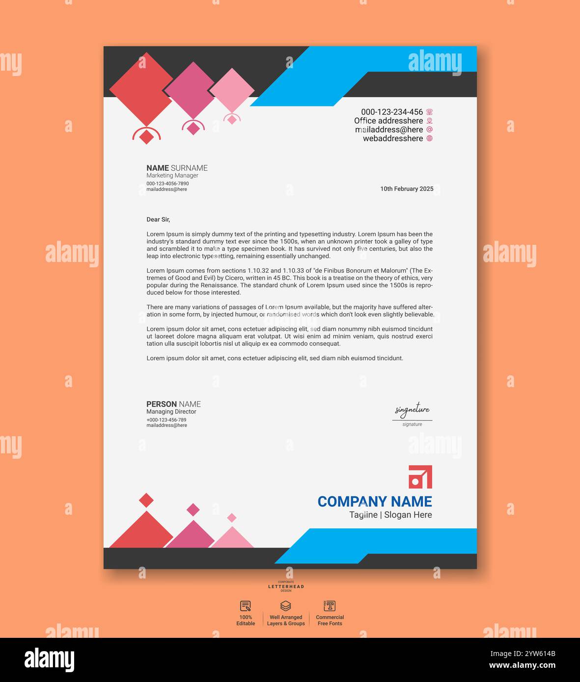 Modernes Vorlagenbündel für Firmenbriefbögen mit minimalen abstrakten Designs, klaren Layouts, professionellem Branding und druckfertigen Geschäftsdokumenten Stock Vektor
