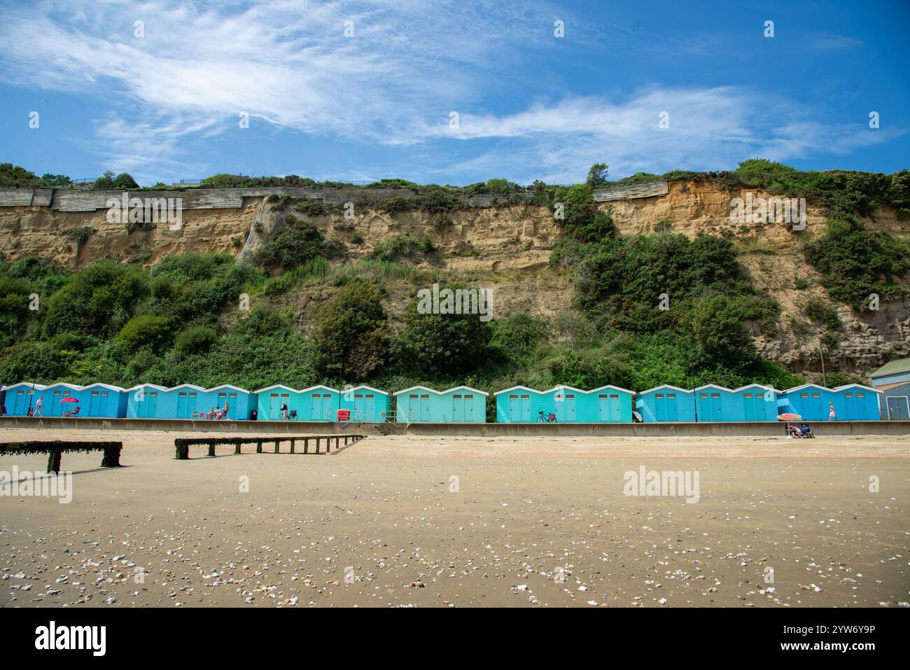 Strandhütten am Sandown Beach, Isle of Wight Stockfoto