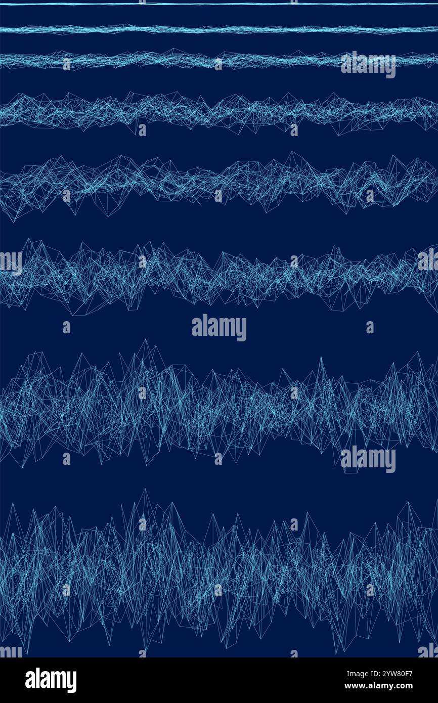 Linienzeichnung von Schallwellen mit unterschiedlicher Amplitude. Soundwave in einfachem, linearen Stil für Bannermusik, Webinar, Online-Schulungen. Vektorabbildung Stock Vektor