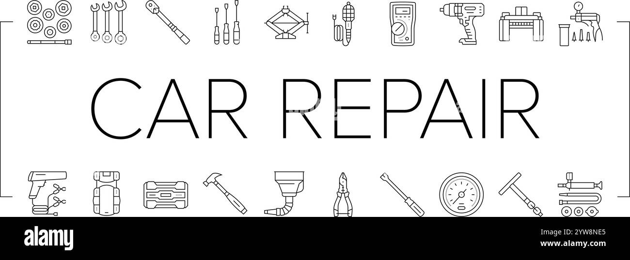 Autoreparaturwerkzeuge Schlüsselsymbole setzen Vektor Stock Vektor