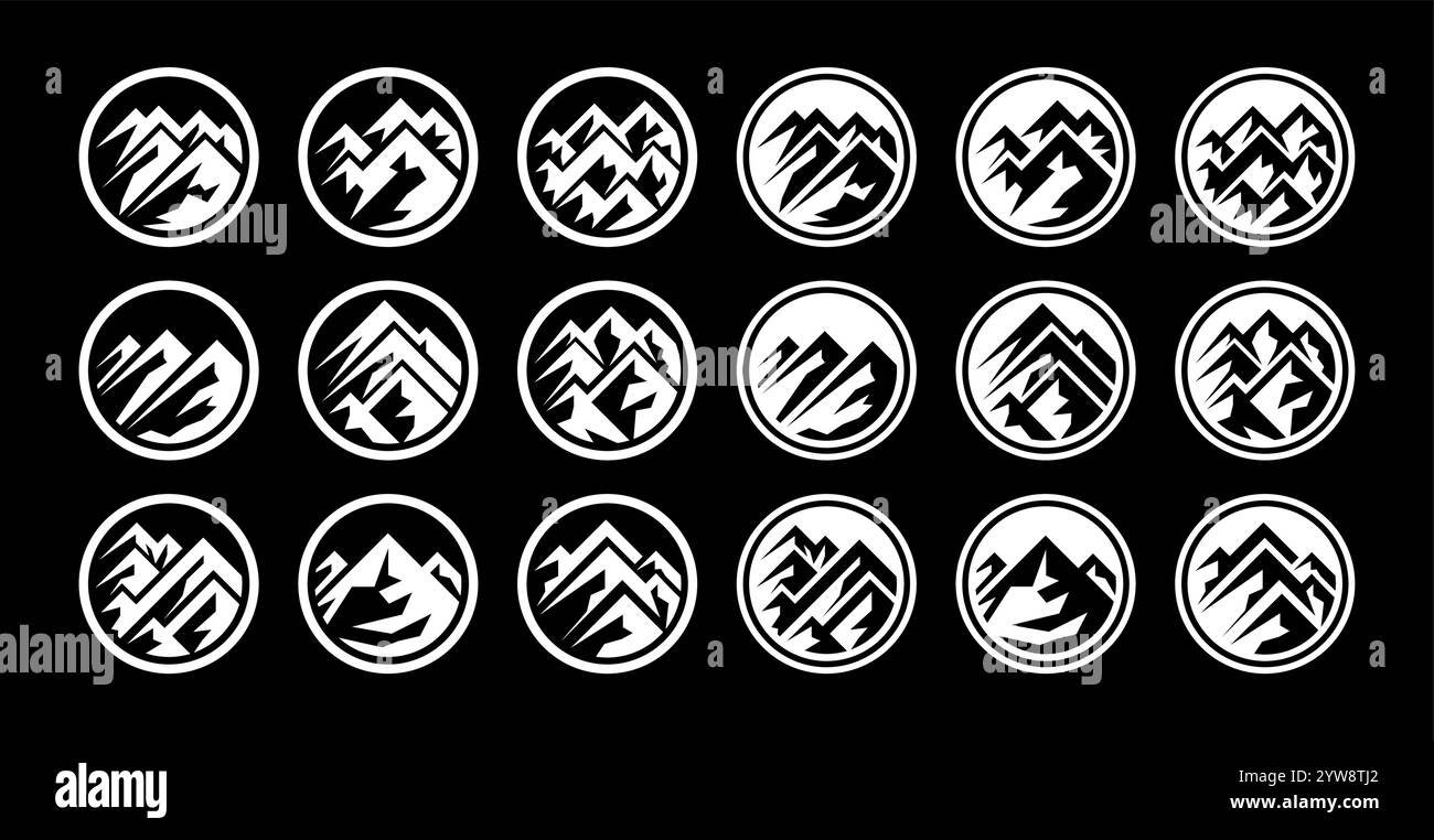 Set mit flachem, kreisförmigem Berggipfel-Logo Stock Vektor