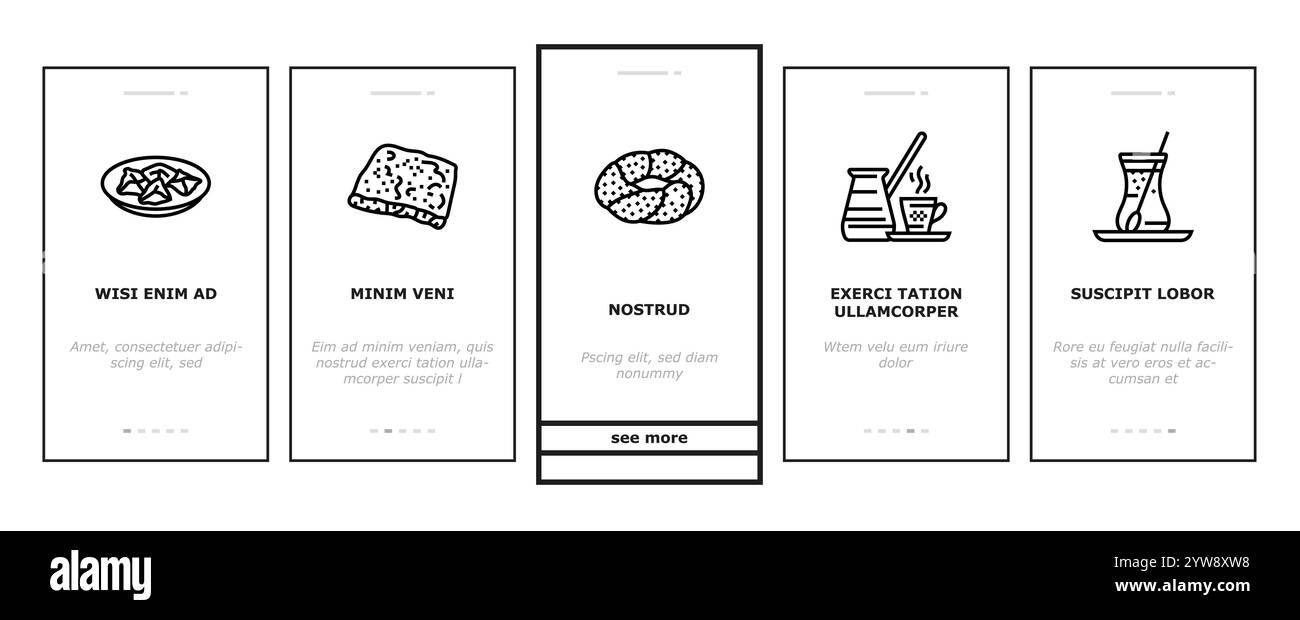 türkische Küche Essen Essen Onboarding Icons setzen Vektor Stock Vektor