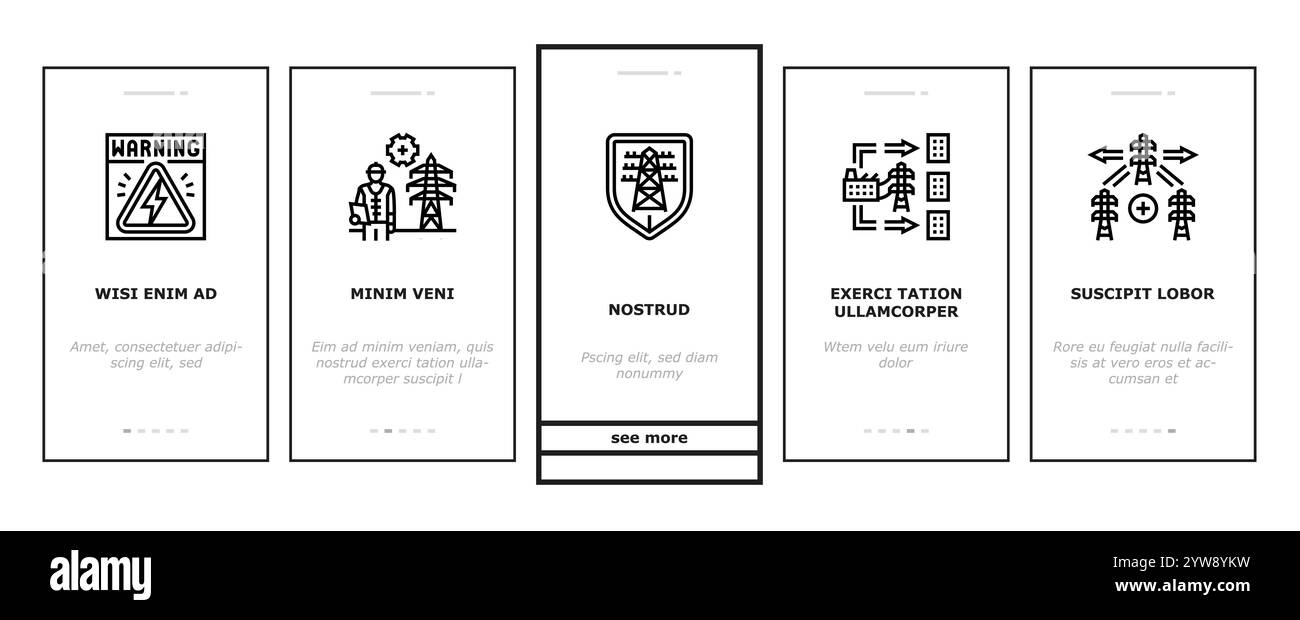 Stromnetz Energie Onboarding Symbole Vektor festlegen Stock Vektor