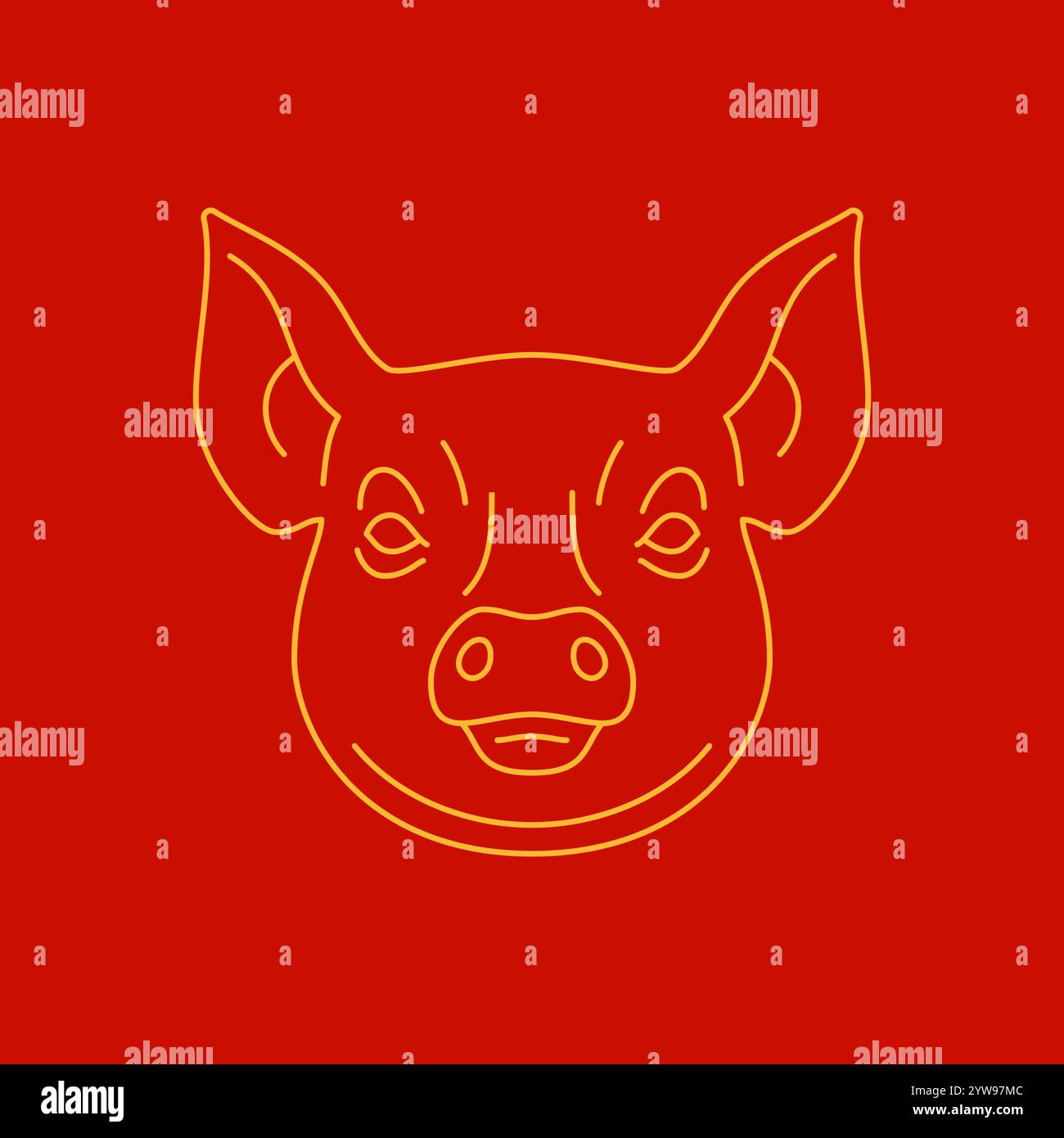 Schweinekopf Mündung Chinesisches Neujahr goldene monochrome Linie Icon Vektor Illustration. Schweineferkel Portrait Asiatische Astrologie Horoskop Wohlstand Symbol Orie Stock Vektor