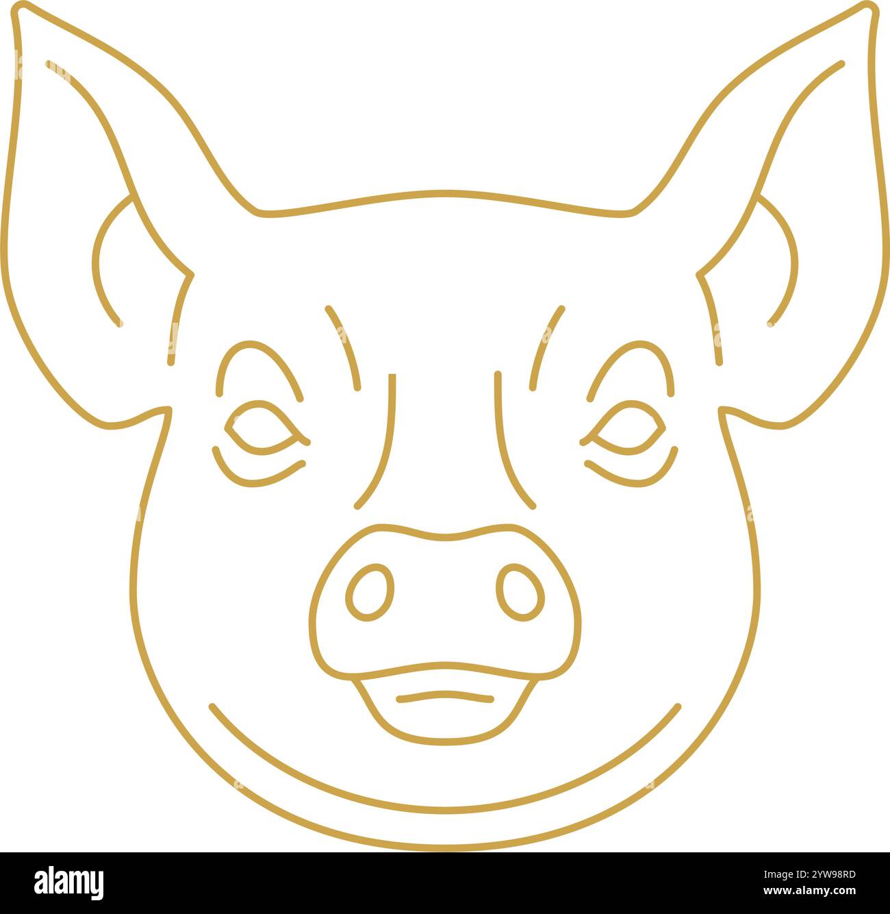 Schweinefang mit Ferkel Landwirtschaft Viehzucht Metzgerei Shop monochrome goldene Linie Icon Vektor Illustration. Schweinekopf Porträt mit Ohren agricultu Stock Vektor