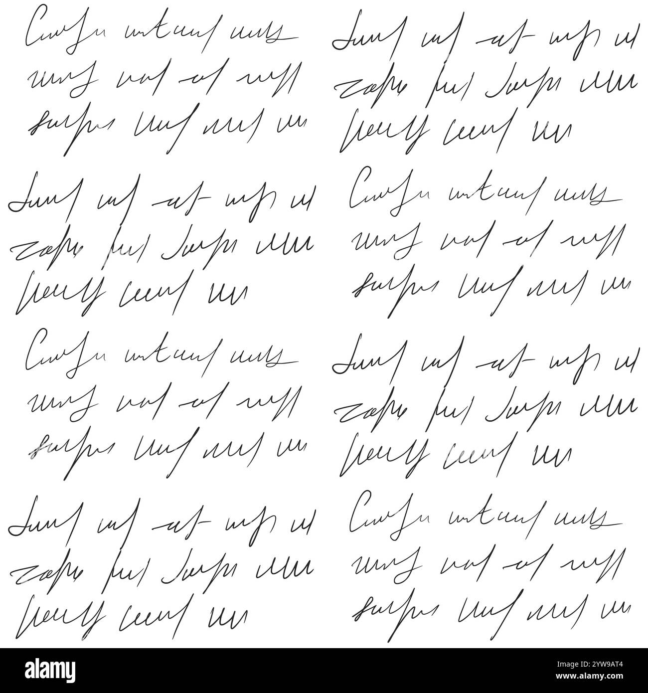 Scribble handgeschriebener Text nahtloses Muster. Unlesbarer, endloser Hintergrund für Buchstaben. Unleserlicher Hinweis wiederholter Umschlag. Tagebuchpoesie kontinuierliches Ornament Stock Vektor