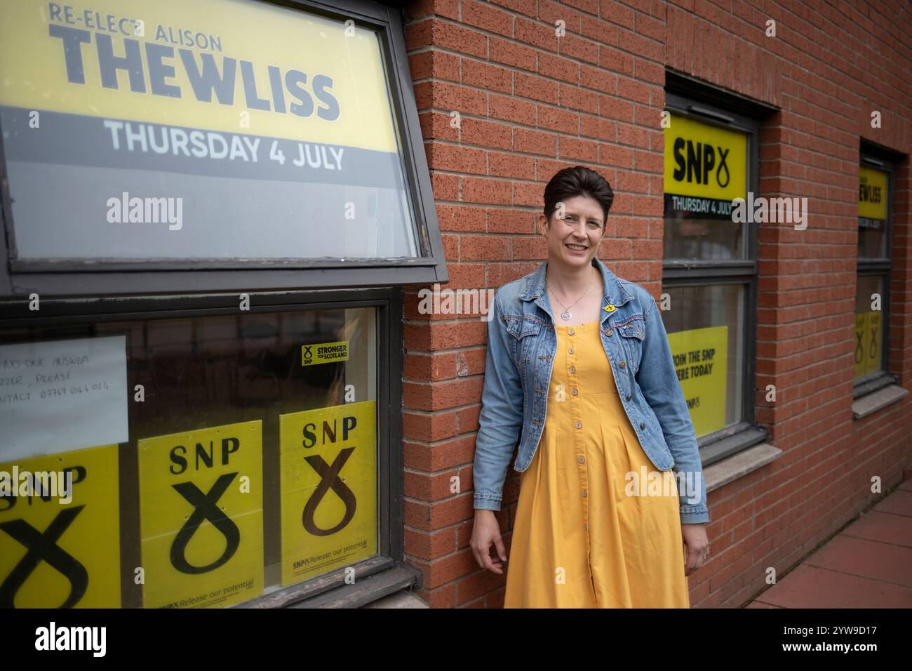 Alison Thewliss, Kandidatin der schottischen Nationalpartei für das Parlamentsabgeordnete für Glasgow Central bei den bevorstehenden Wahlen in Westminster, fotografiert am 24. Juni 2024 in ihrem Wahlkreis in Glasgow, Schottland. Stockfoto