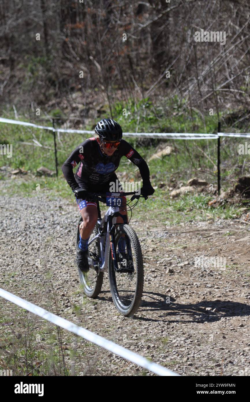 Tennessee National Mountain Bike Festival 2024 XCO Race 2024 im WindRock Bicycle Park in Oliver Springs, Tennessee, USA. Stockfoto