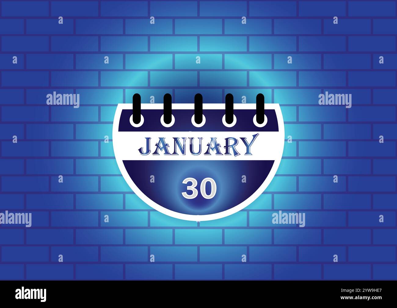 Januar 30 Kalenderschild auf blauem Neonmauerhintergrund. Flaches Design. Datum, Tag und Monat. Vektorabbildung. Stock Vektor