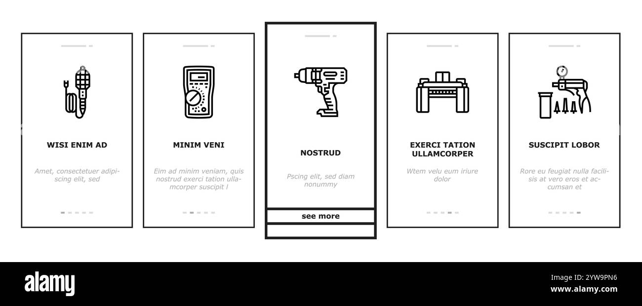 Autoreparaturwerkzeuge Schraubenschlüssel-Onboarding-Symbole setzen Vektor Stock Vektor
