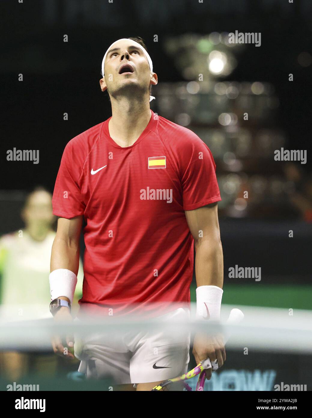 Der spanische Tennisspieler Rafael Nadal reagiert beim Davis-Cup-Finale 2024, Palacio de Deportes Jose Maria Martin Carpena, Malaga, Spanien Stockfoto