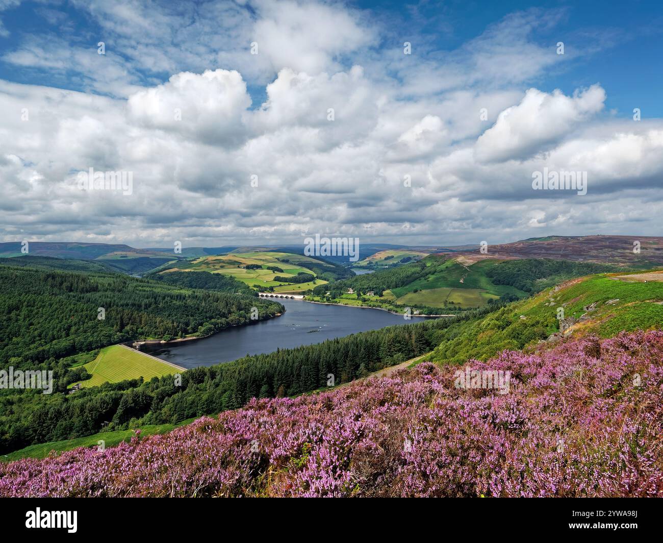 Großbritannien, Derbyshire, Peak District, Ladybower Reservoir ab Bamford Edge. Stockfoto