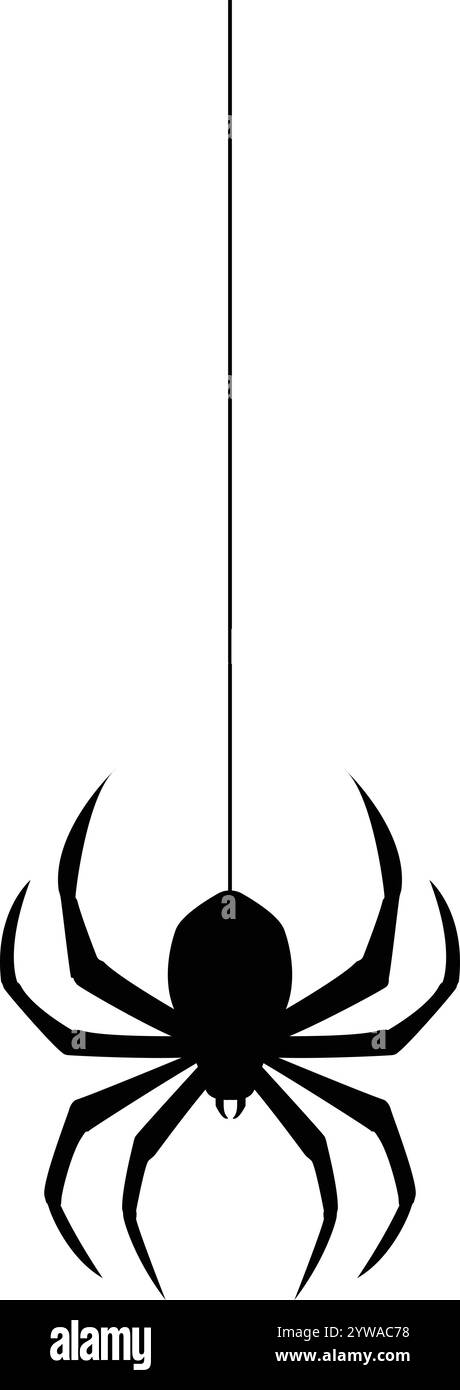 Hängende Spinne-Icon, Spinne-Silhouette, Halloween-Icon, gruselige Spinne-Illustration Stock Vektor