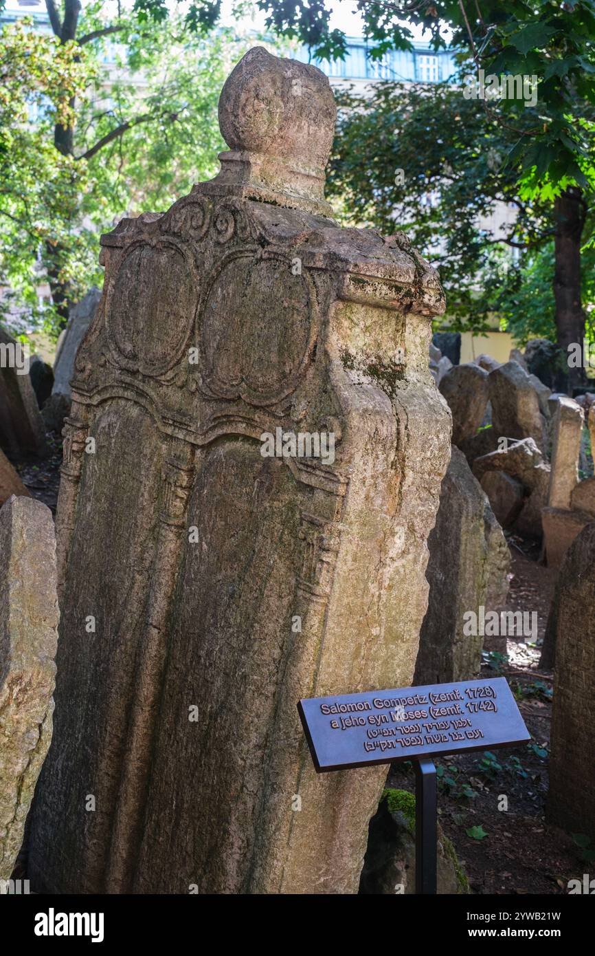 Alte Jüdische Friedhof Grabsteine, Prag, Tschechien. Stockfoto