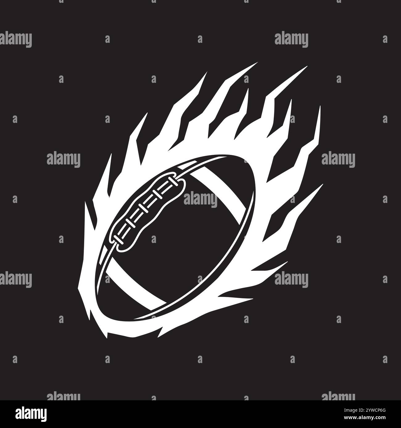 Rugby-Ball mit Feuer- und Flammenform-Logo. Flammender american Football Ball einfache Illustration, Vektor. Stock Vektor
