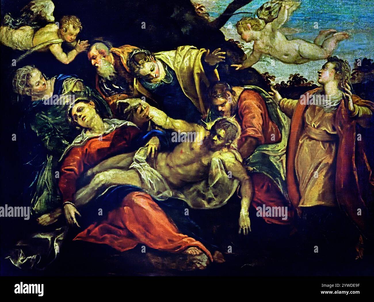 Die Klagelei Christi von Jacopo Robusti, genannt Tintoretto, Italien, Italien, Frankreich Fine Art Museum. ( Klagelei Christi, nachdem Jesus gekreuzigt wurde, Kreuzigung, sein Leib wurde entfernt, Kreuz, seine Freunde trauerten um seinen Leib, Klagelei über den Toten Christus, ) Jacopo Tintoretto Stockfoto