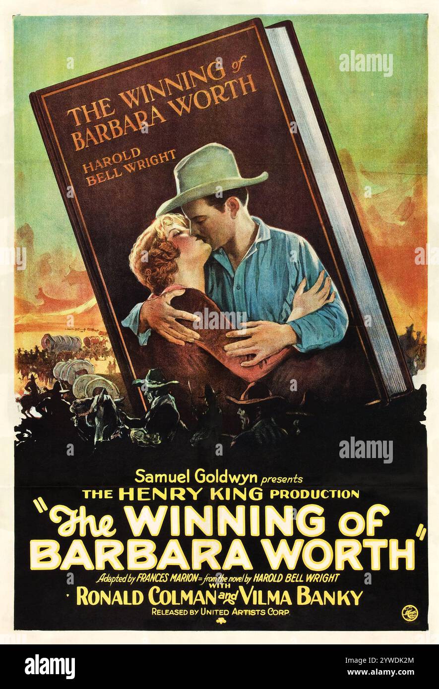 Vintage-Filmplakat für den Gewinn von Barbara Worth, einem Stummfilm aus dem Jahr 1926 – Harold Bell Wright – Ronald Colman und Vilma Banky Stockfoto