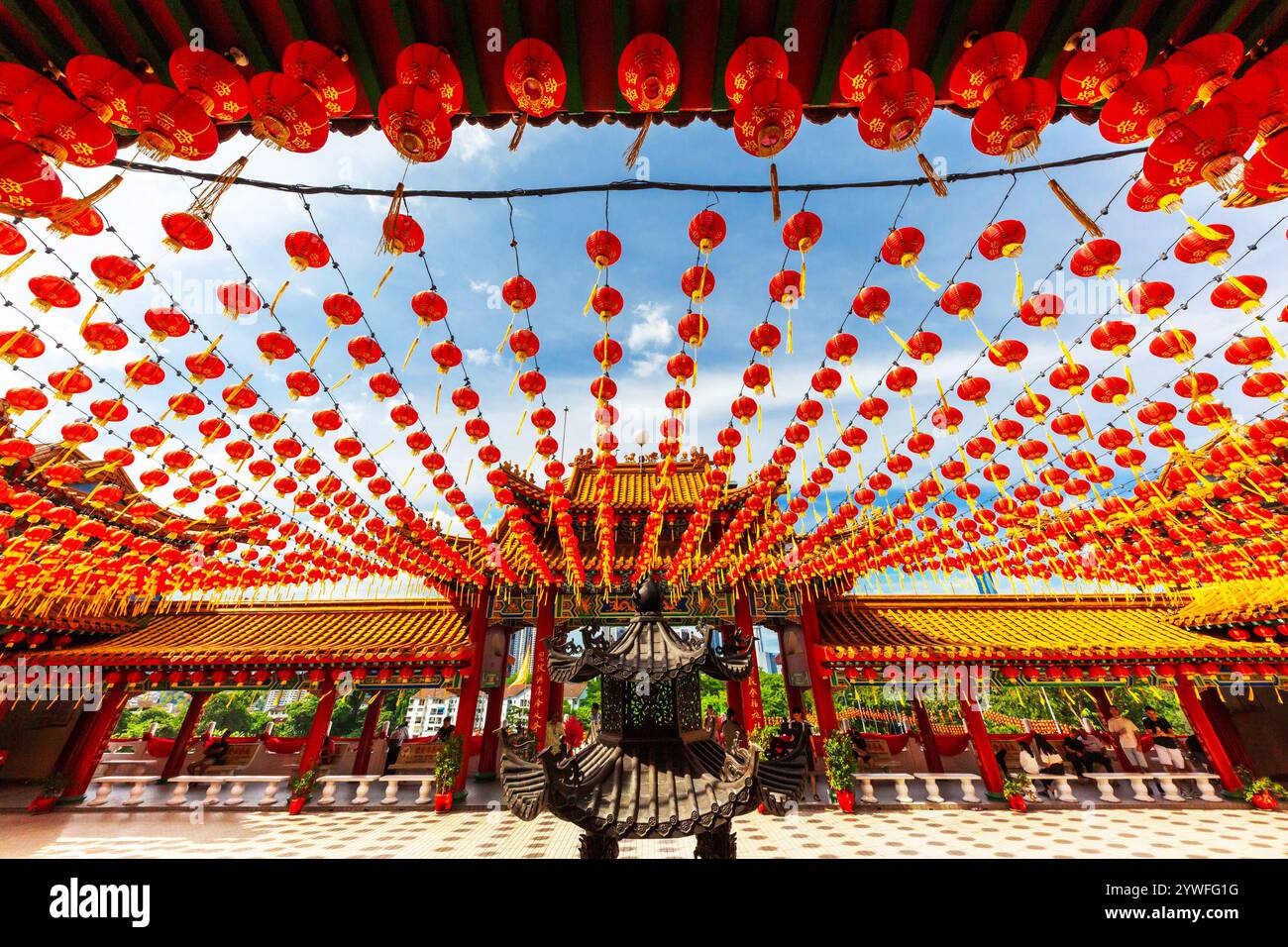 Laternen im chinesischen buddhistischen Tempel, bekannt als Thean Hou Templein Kuala Lumpur, Malaysia Stockfoto